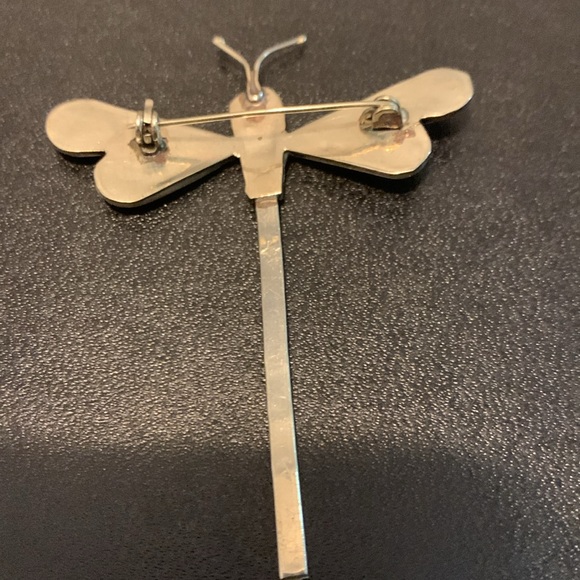 2/$30 Sterling Silver Alpaca Mexico Dragonfly Blue Green Abalone Brooch - Picture 7 of 7